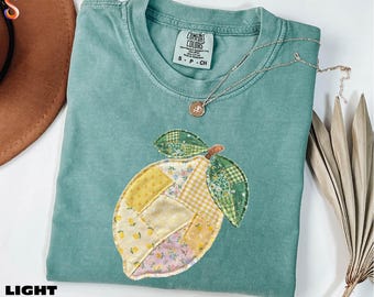 Faux Patchwork Lemon Shirt, Summer Tee, Lemon Graphic Sweatshirt, Citrus Sweater, Cute Fruit Tee, Comfort Colors T-Shirt