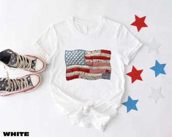 Faux Patchwork USA Shirt, Independence Day Gift, USA Flag Sweatshirt, Patriotic Sweater, 4th of July T-Shirt, Freedom Sweater