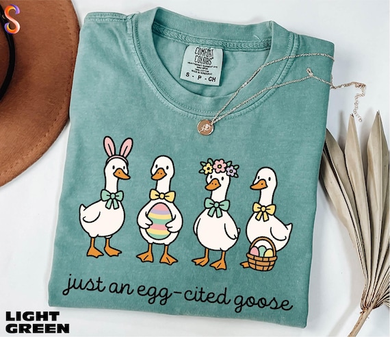 Just An Egg-cited Goose Shirt, Happy Easter Sweatshirt, Silly Goose Easter Tee, Funny Easter Sweater, Comfort Colors T-Shirt