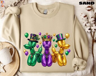 Sudadera de Mardi Gras, camiseta con perro globo, suéter del festival de Nueva Orleans, camiseta de fiesta de carnaval, camiseta del carnaval de Luisiana