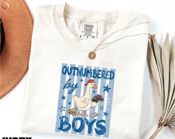 Camiseta "Superados en número por los chicos", Sudadera "Ganso gracioso", Camiseta con estampado divertido de ganso, Suéter para mamás de chicos, Camiseta "Colores cómodos"