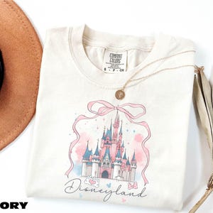 Disneyland Castle Coquette Bow Shirt, Disney Girl Trip Tee, Magic Kingdom Sweatshirt, The Happiest Place On Earth, Comfort Colors T-Shirt
