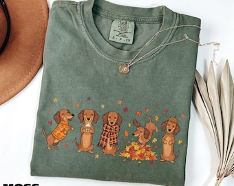 Fall Dachshund Shirt, Fall Season Sweatshirt, Funny Wiener Dog Tee, Dog Dad Sweater, Doxie Mom Gift, Comfort Colors T-Shirt
