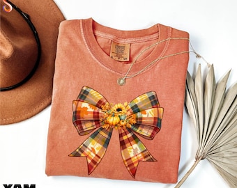 Coquette Bow Thanksgiving Shirt, Autumn Fall Tee, Thankful Sweater, Fall Bow Shirt, Thanksgiving Sweatshirt, Comfort Colors T-Shirt