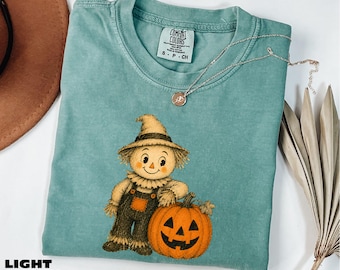 T-shirt citrouille épouvantail, T-shirt graphique rétro Halloween, Sweat-shirt automne, T-shirt Comfort Colors