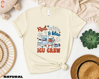 Camiseta de enfermera de UCI del 4 de julio, camiseta roja, blanca y azul con cuello redondo de UCI, suéter patriótico de enfermera, sudadera del 4 de julio, regalo del Día de la Independencia