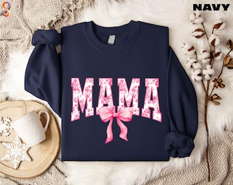 Sweat-shirt maman ruban, chemise pour la fête des mères, sweat-shirt maman noeud coquette, chemise ruban rose, tenue de maman, sweat-shirt maman mignon