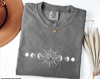 Celestial Shirt, Moon Phase T-Shirt, Lunar Cycle Sweater, Astrology Shirt, Boho Mystical Moon And Sun Sweatshirt, Comfort Colors Tee