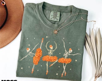 Dancing Skeleton Ballet Shirt, Spooky Season Tee, Halloween Dance Sweatshirt, Cute Skeleton Sweater, Gift for Her, Comfort Colors T-Shirt