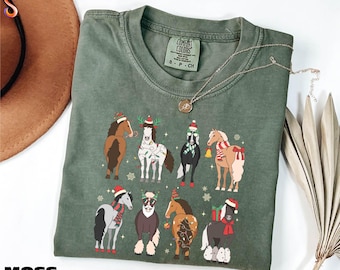 Horse Christmas Shirt, Western Christmas Horse Sweatshirt, Women's Christmas Sweater, Funny Christmas Holliday Comfort Colors T-Shirt