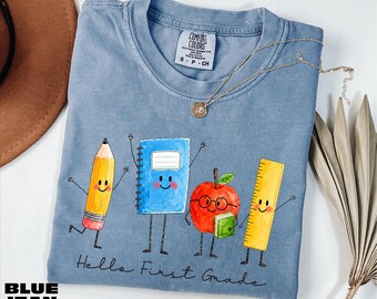 Hello First Grade Shirt, Back To School Tee, Funny School Sweatshirt, First Day of School Sweater, Comfort Colors T-Shirt