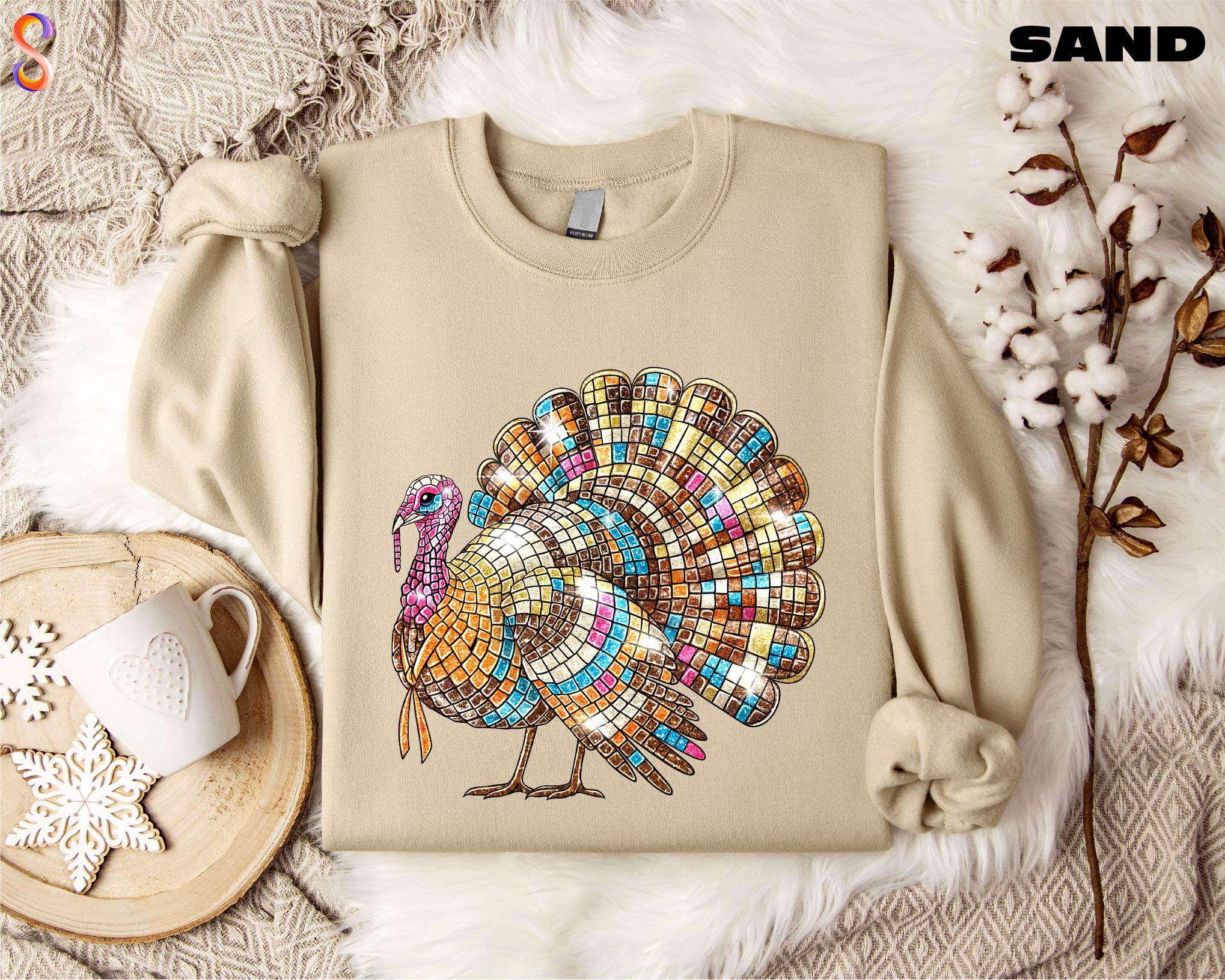 Disco Ball Turkey Sweatshirt, Thanksgiving Turkey Hoodie, Thanksgiving Dinner Shirt, Funny Thankful Gift, Friendsgiving Tee, Colorful Turkey