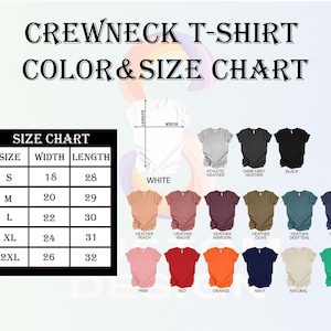 the crew neck t - shirt color and size chart