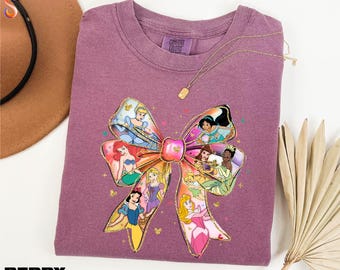 T-shirt aquarelle princesse coquette à nœud papillon, T-shirt voyage Disney, Sweat-shirt Disneyland, Pull voyage entre filles, Cadeau pour elle, T-shirt Comfort Colors