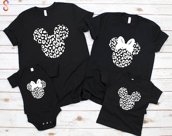 T-shirt léopard Mickey et Minnie, T-shirt assorti pour un voyage à Disney, Sweat-shirt de vacances en famille, T-shirt tête de Mickey, Pull Disney pour couples