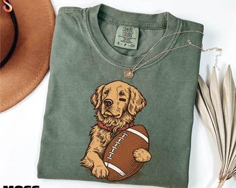 Football Dog Shirt, Game Day Tee, Cute Puppy with Football Graphic Sweatshirt, Fall Sport Season Sweater, Comfort Colors T-Shirt