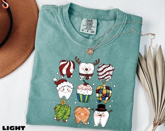 Christmas Teeth Shirt, Dentist Sweatshirt, Dental Assistant Christmas Tee, Teeth Christmas Sweater, Merry Christmas Comfort Colors T-Shirt