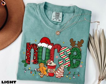 Chemise de Noël pour infirmières, t-shirt école d'infirmières, sweat-shirt joyeux Noël, cadeau pour infirmière, pull d'infirmière mignon, t-shirt couleurs confort
