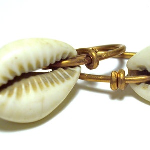 Cowrie Shell Earring Copper Wire Wrap Ear Spears