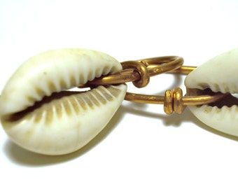 Cowrie Shell Earring Copper Wire Wrap Ear Spears