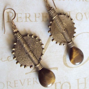 Large African Baule Tigereye Earrings image 2