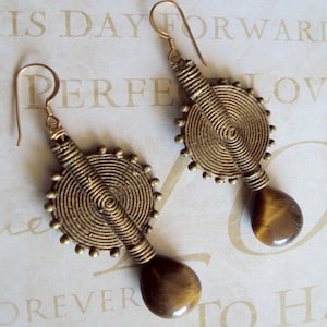 Large African Baule Tigereye Earrings image 1