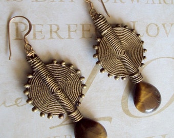 Large African Baule Tigereye Earrings