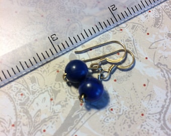 Lapis lazuli earrings on 14kt gold filled wire. Solid blue, no gold.