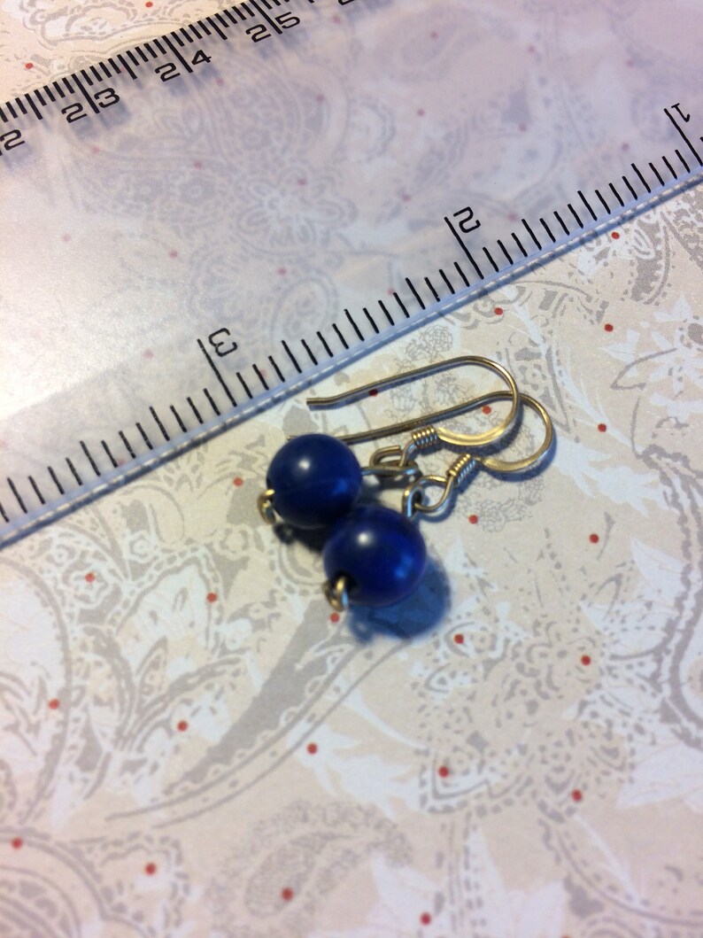 Lapis lazuli earrings on 14kt gold filled wire. Solid blue, no gold. image 1