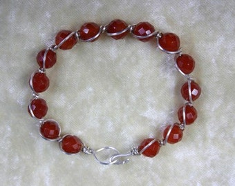 Bracelet  Carnelian Faceted Beads in Sterling Silver