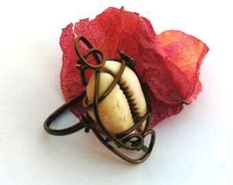 Cowrie Shell Ring in Antiqued Copper Wire
