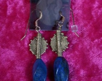 African Baule and Lapis Lazuli  Earrings QUEEN  Hapsetsui
