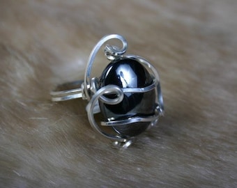 Wire Wrapped Ring Ring  HematiteRing in SS