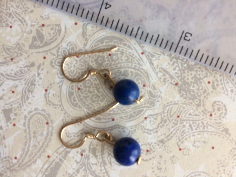 Lapis lazuli earrings on 14kt gold filled wire. Solid blue, no gold. image 2