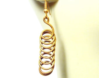 Coiled Copper Dangle Earrings, Wire Wrapped