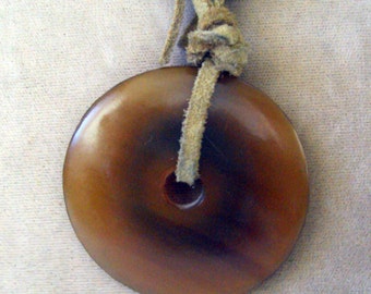 African Horn Necklace on Raw Leather