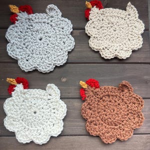 Hand-Made Crochet Chicken Coasters 4-Pack