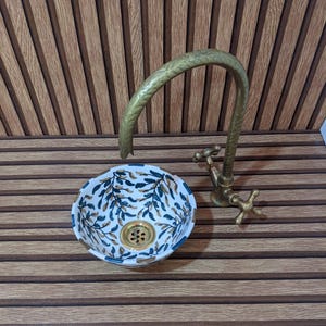Lavabo de cerámica marroquí para baño, lavabo pintado a mano, lavabo de mueble de cerámica único, jabonera y vaso a juego.