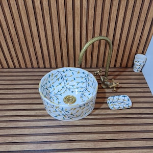 Handmade Ceramic Vessel Sink, Boho Floral Round Bathroom Basin, Hand Painted Countertop Vanity Bowl, Rustic Farmhouse Home Decor, Art Sink