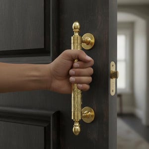 Moroccan Brass Door Handle – Hand Engraved Vintage Pull Handle – Traditional Arabic Style Hardware