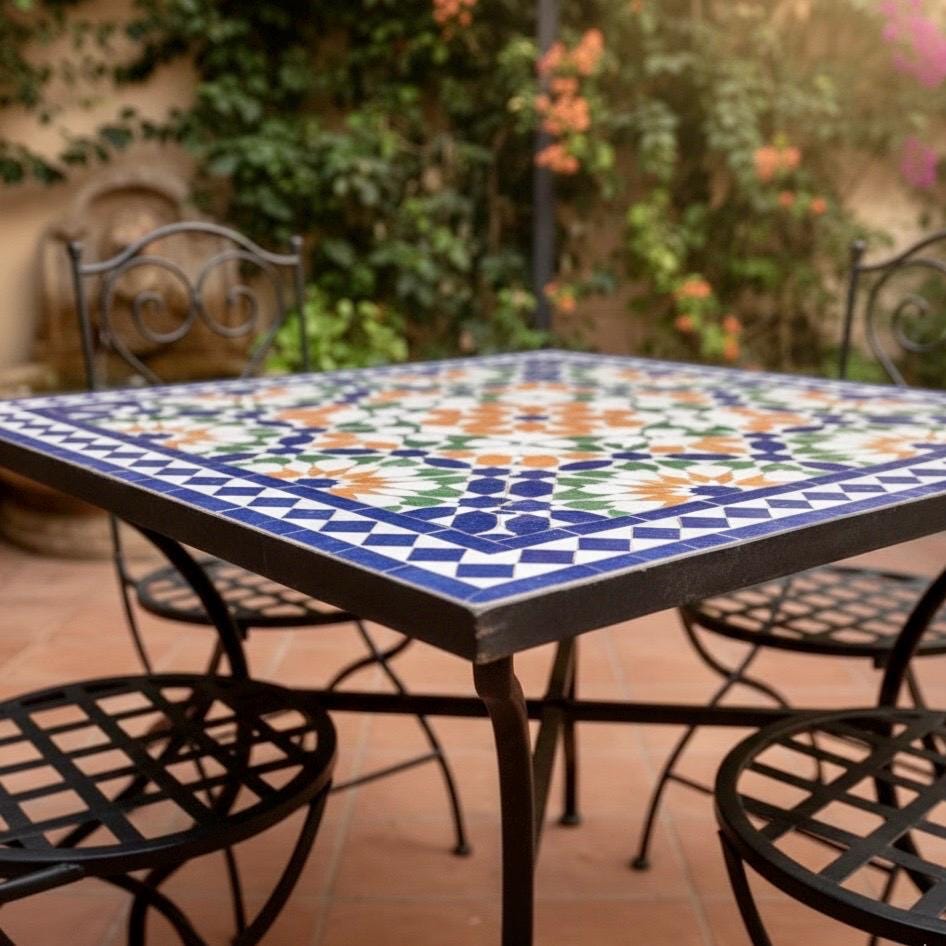 Colorful Moroccan Mosaic Table - Handmade Square Patio Table With