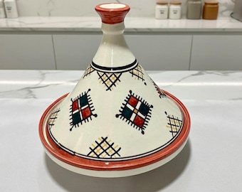 Berber Moroccan Ceramic Tagine – Handmade Red & Black Tribal Design – Traditional Pottery for Serving or Kitchen Decor