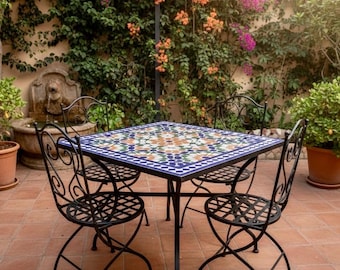 Colorful Moroccan Mosaic Table - Handmade Square Patio Table With