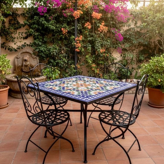 Colorful Moroccan Mosaic Table - Handmade Square Patio Table With