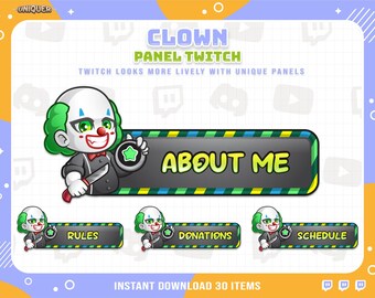 Clown Twitch Panel Pack, Streamer Decoration (PNG files)
