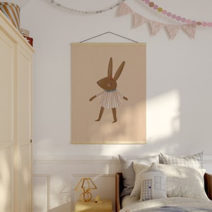 Bunny Boho Nursery Print Cute Animal Wall Art Gender Neutral Kids Decor Skandynawska sztuka Boho Art do dekoracji pokoju zabaw, wydruk cyfrowy