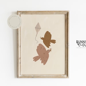 Boho Nursery Birds Print Cute Animal Wall Art Kids Room Decor Gender Neutral Scandinavian Art Bohemian Playroom Decor Digital Download