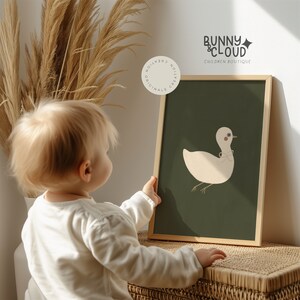Cute Goose Nursery Art Boho Style Kids Room Decor Gender Neutral Scandinavian Print Green Digital Downloadable Goose Wall Art for Playroom