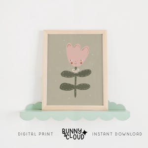 Pink Tulip Print Girl Flower Wall Art Tulip Poster Baby Girl Floral Printable Muted Flower Nursery Decor Green Girls Room Decor Boho Flower