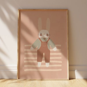 Bunny Nursery Print Boho Print Cute Bunny Wall Art Gender Neutral Kids Room Decor Pink Scandinavian Art Playroom Decor Printable Digital Art
